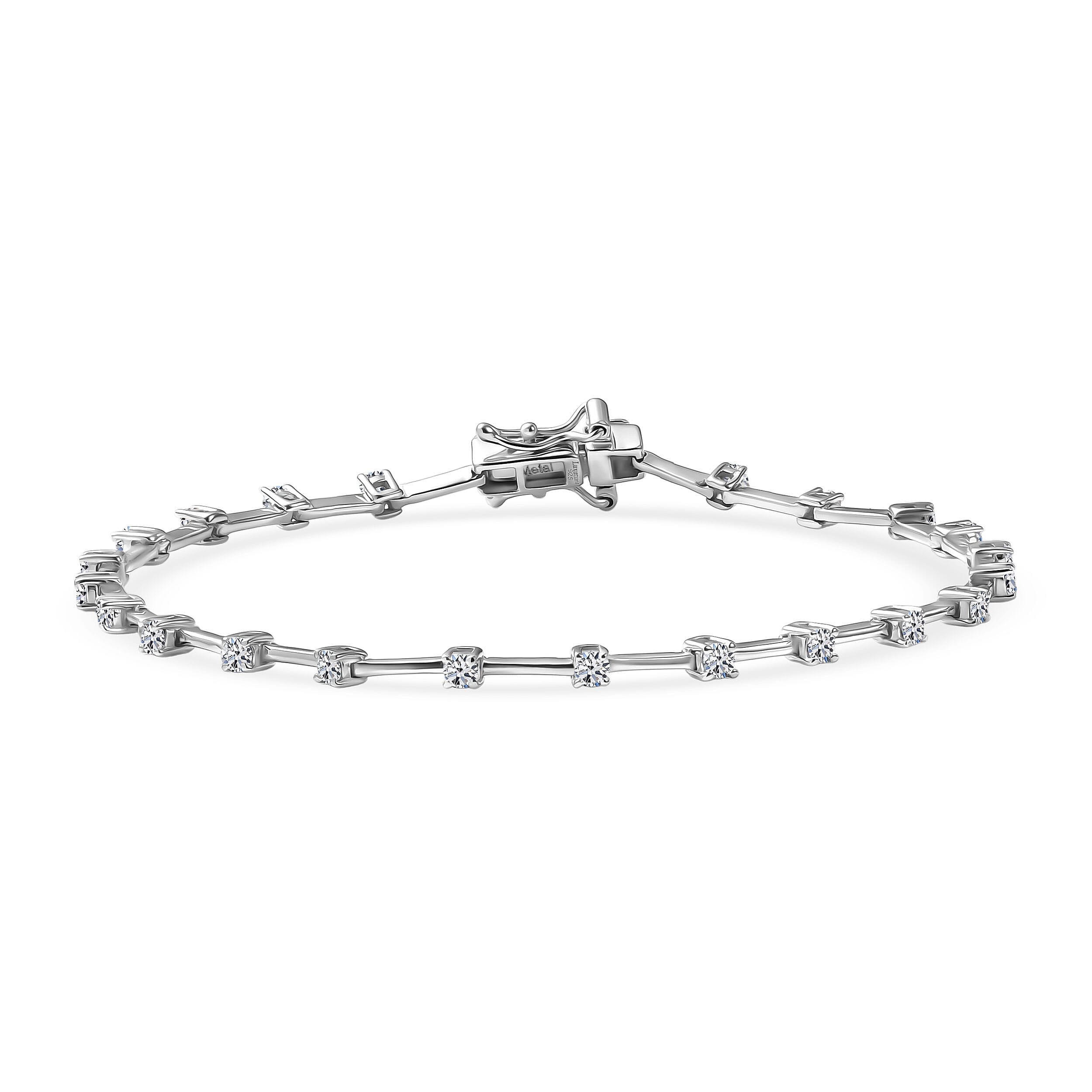 Luxuriant Lab Grown Diamond (SI-GH) Station Bracelet (Size 7.5) with GB Lock Box in Rhodium Overlay Sterling Silver 0.99 Ct, Silver Wt. 5.68 Gms.