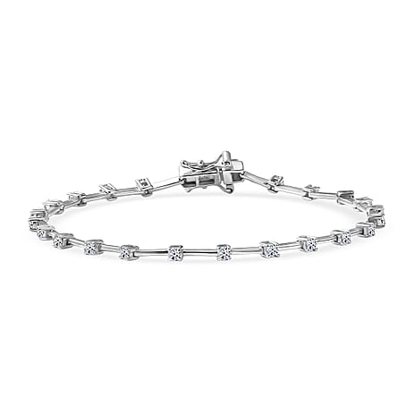 Luxuriant Lab Grown Diamond (SI-GH) Station Bracelet (Size 7.5) with GB Lock Box in Rhodium Overlay Sterling Silver 0.99 Ct, Silver Wt. 5.68 Gms.
