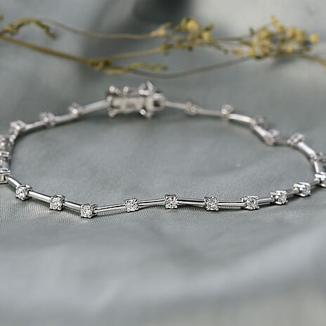 Luxuriant Lab Grown Diamond (SI-GH) Station Bracelet (Size 7.5) with GB Lock Box in Rhodium Overlay Sterling Silver 0.99 Ct, Silver Wt. 5.68 Gms.