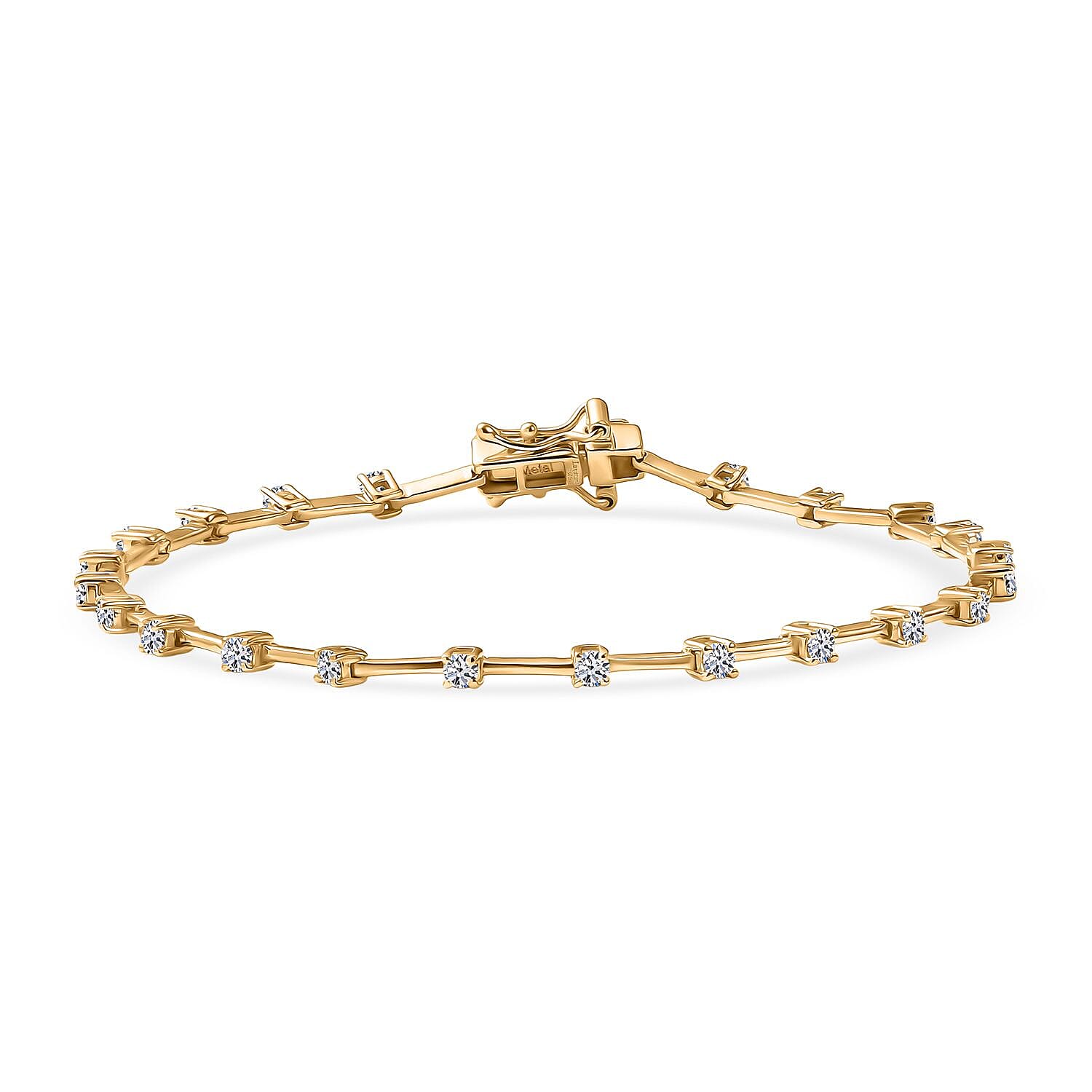 Luxuriant Lab Grown Diamond (SI-GH) Station Bracelet (Size 7.5) with GB Lock Box in 18K Vermeil Yellow Gold Plated Sterling Silver 1.02 Ct, Silver Wt. 5.62 Gms.