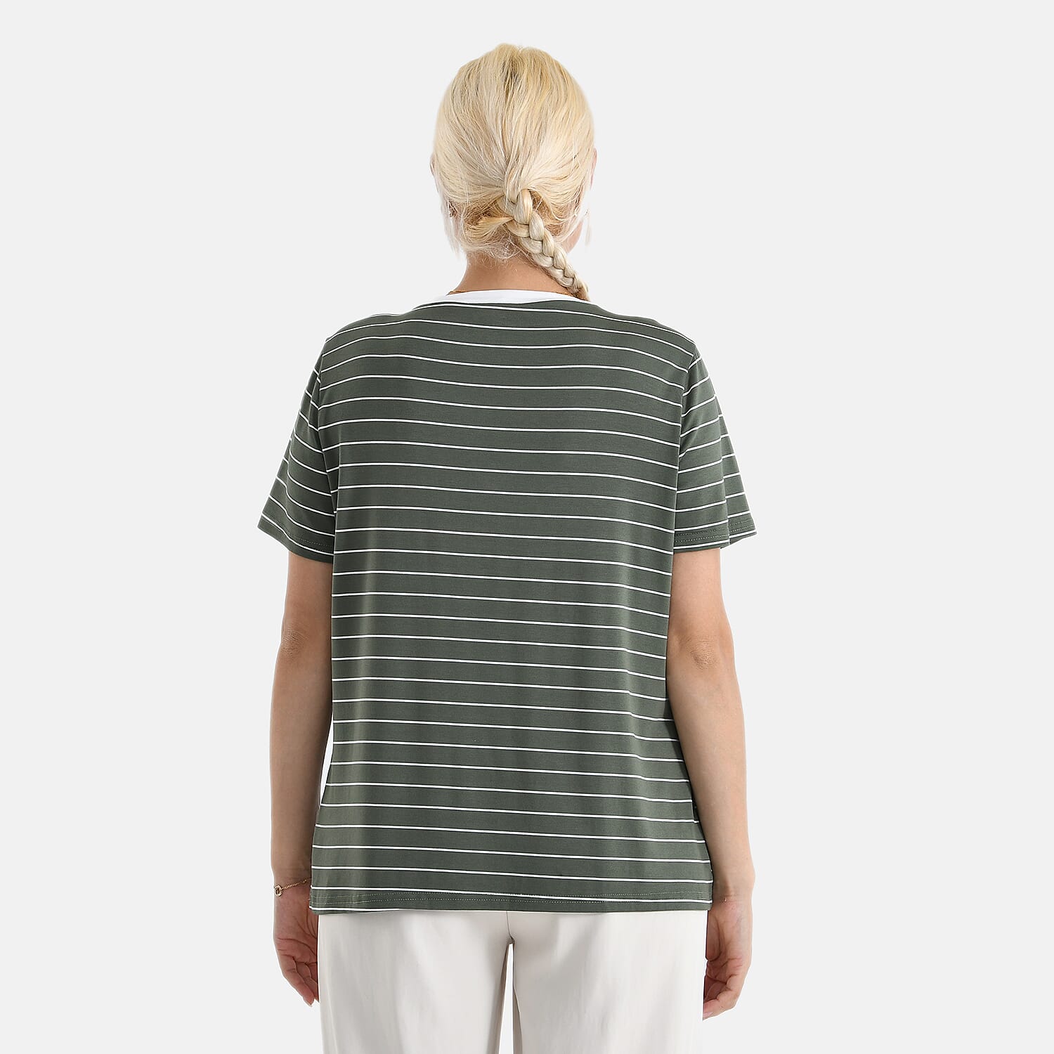 LA MAREY V-neck Striped Short-Sleeved Top