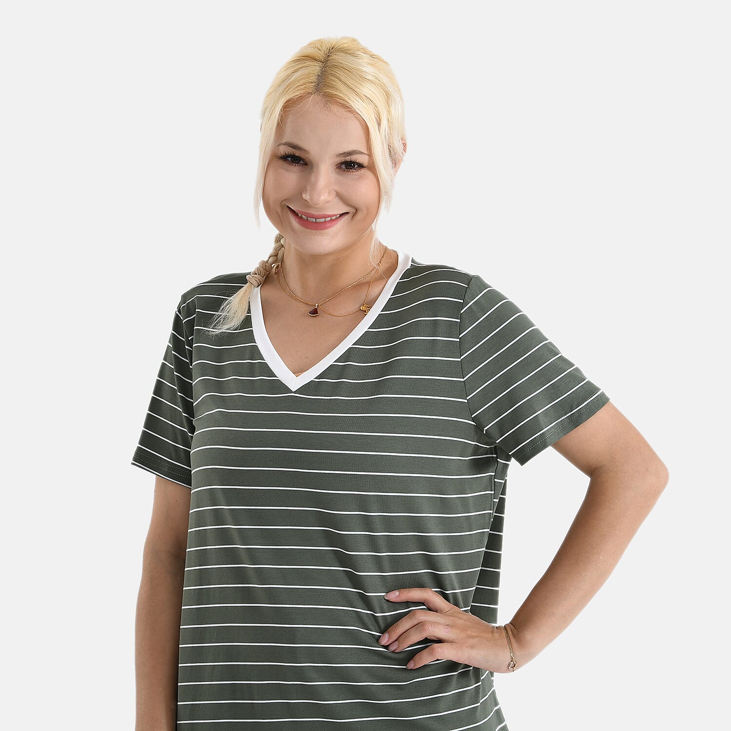 LA MAREY V-neck Striped Short-Sleeved Top