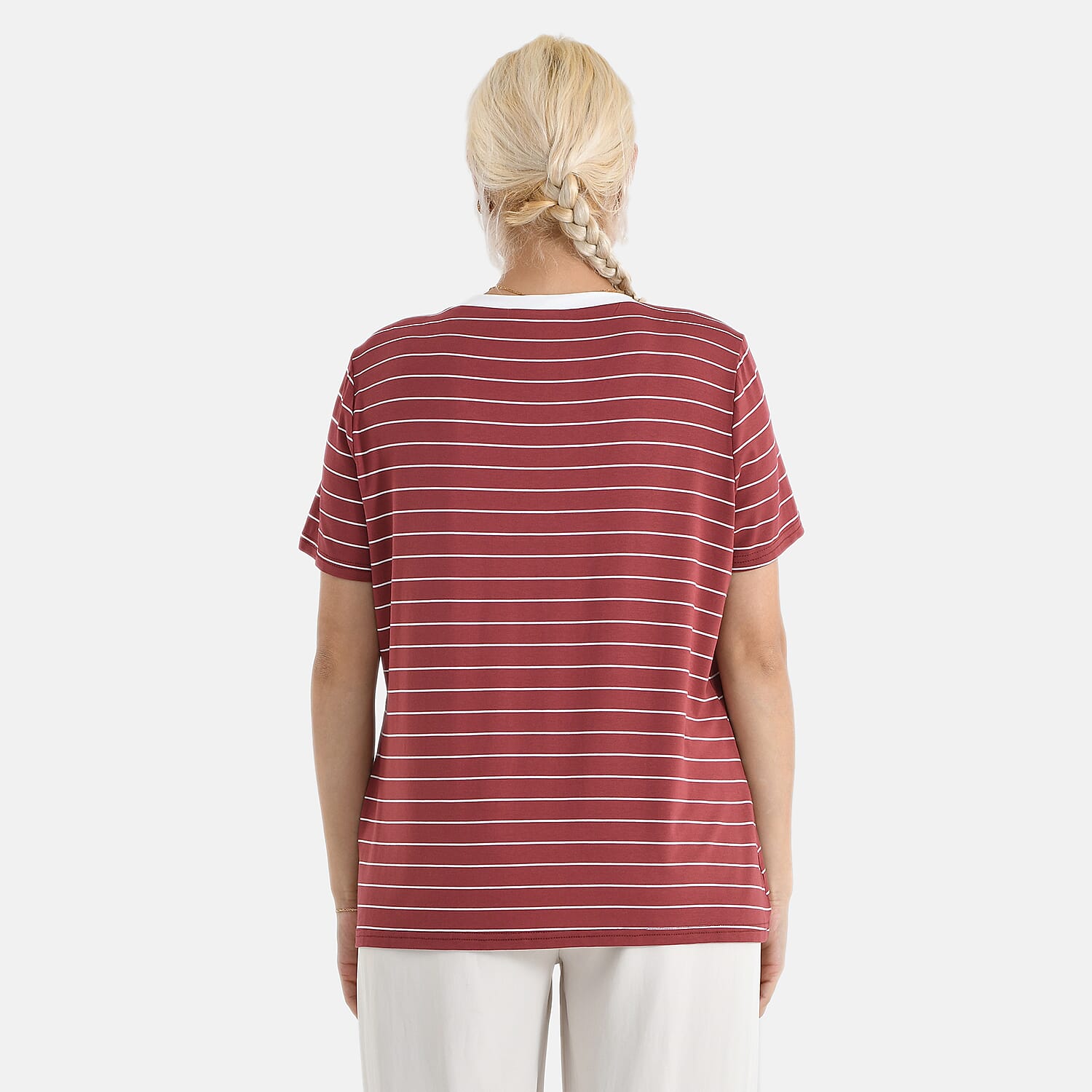 LA MAREY V-neck Striped Short-Sleeved Top