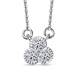 LUXURIANT Lab Grown Diamond Trilogy Necklace (Size 20) in Rhodium Overlay Sterling Silver (SI-GH)
