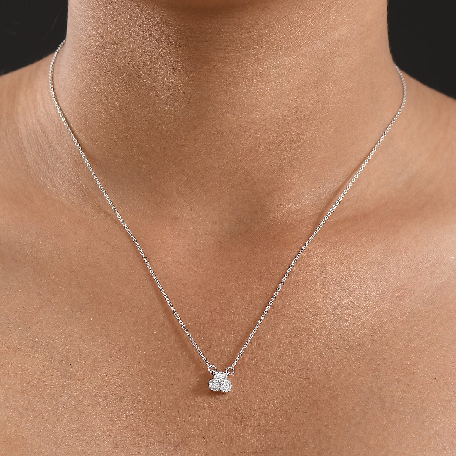Luxuriant Lab Grown Diamond (SI-GH) Necklace (Size 20) in Rhodium Overlay Sterling Silver 0.25 Ct.
