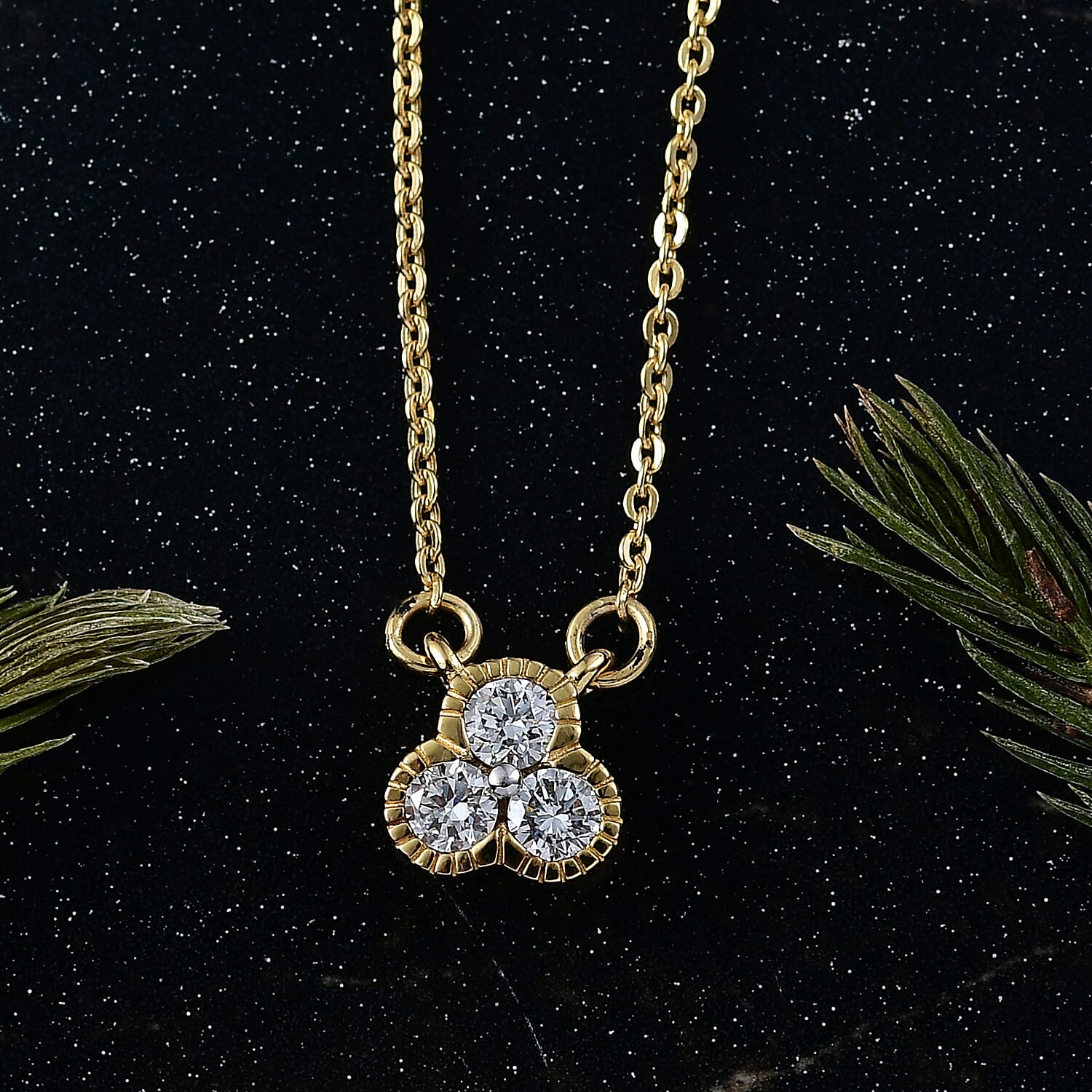 Luxuriant Lab Grown Diamond (SI-GH) Necklace (Size 20) in 18K Vermeil Yellow Gold Plated Sterling Silver 0.25 Ct.