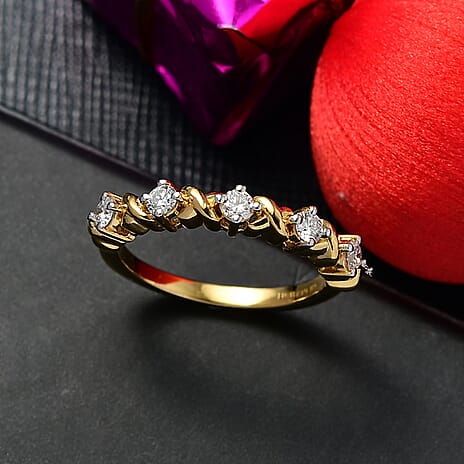 Luxuriant Lab Grown Diamond (SI-GH) Half Eternity Band Ring in 18K Vermeil Yellow Gold Plated Sterling Silver 0.36 Ct.