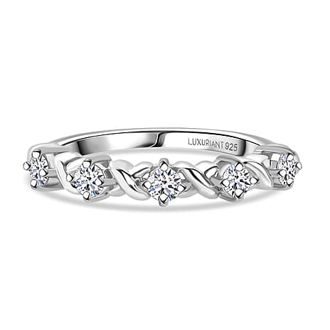 Luxuriant Lab Grown Diamond (SI-GH) Half Eternity Band Ring in Rhodium Overlay Sterling Silver 0.36 Ct.