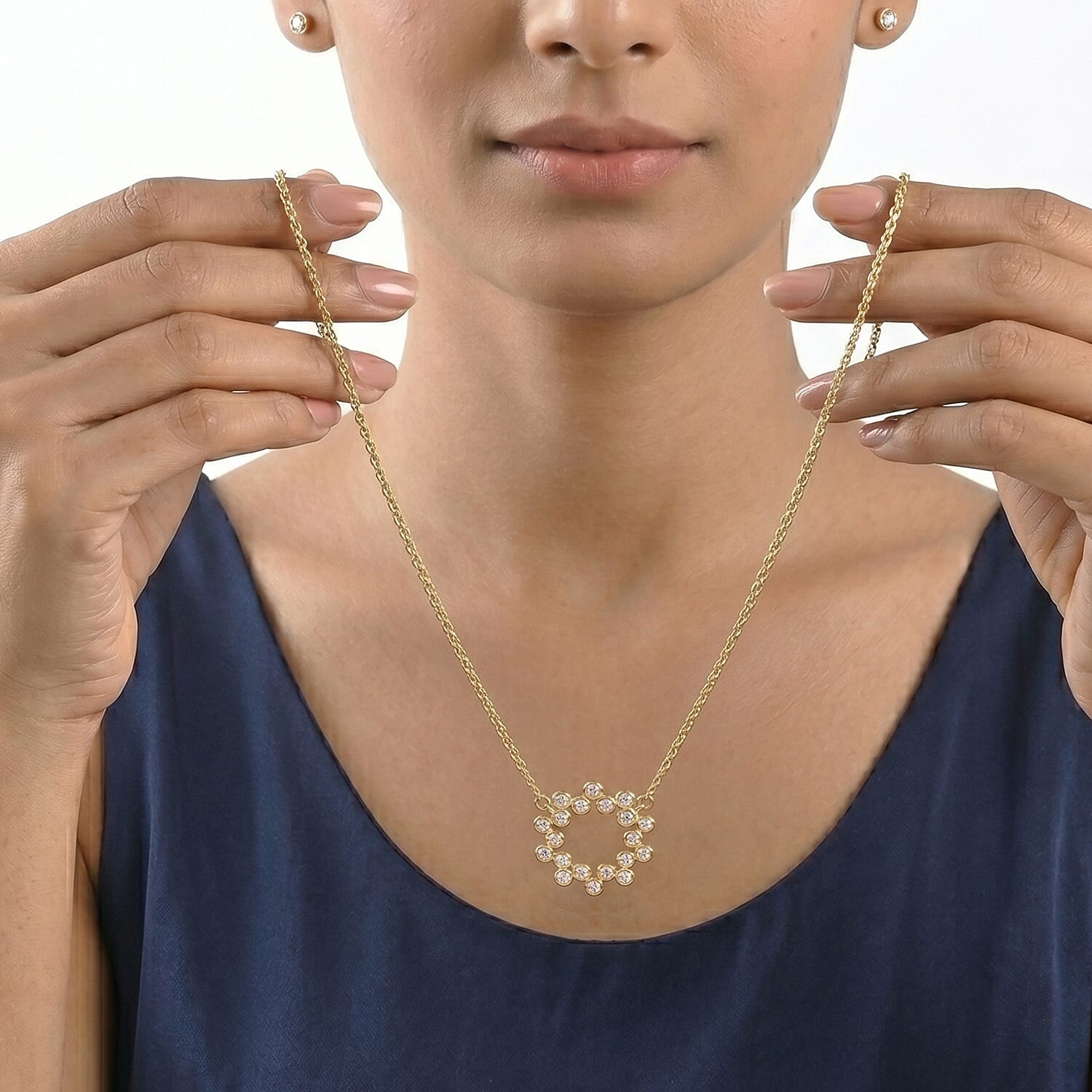 Luxuriant Lab Grown Diamond (SI-G-H) Bubble Circle Necklace (Size - 20) in 18K Vermeil Yellow Gold Plated Sterling Silver 0.52 Ct