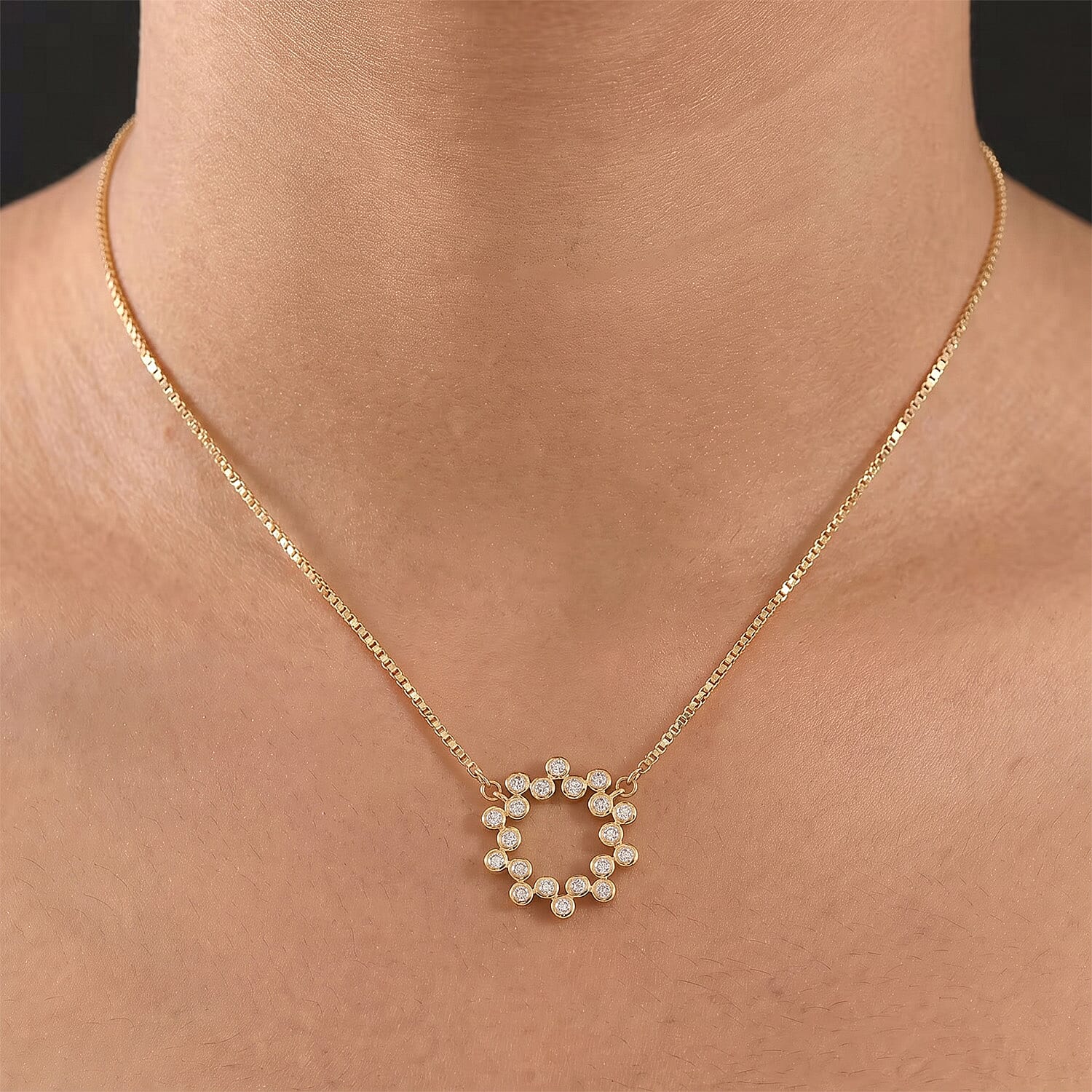 Luxuriant Lab Grown Diamond (SI-G-H) Bubble Circle Necklace (Size - 20) in 18K Vermeil Yellow Gold Plated Sterling Silver 0.52 Ct