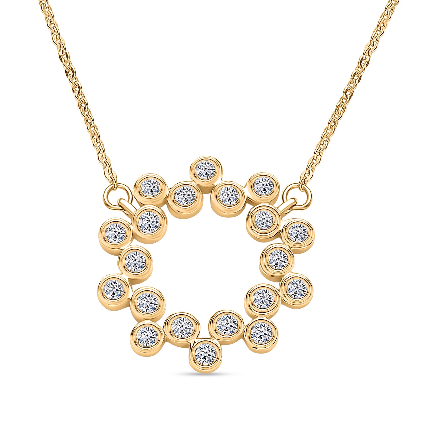 Luxuriant Lab Grown Diamond (SI-G-H) Bubble Circle Necklace (Size - 20) in 18K Vermeil Yellow Gold Plated Sterling Silver 0.52 Ct
