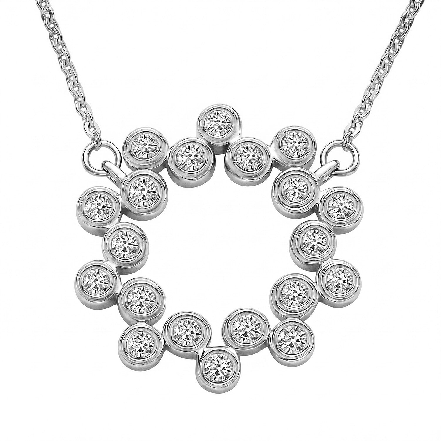 Luxuriant Lab Grown Diamond (SI-G-H) Bubble Circle Necklace (Size - 20) in Rhodium Overlay Sterling Silver 0.52 Ct.