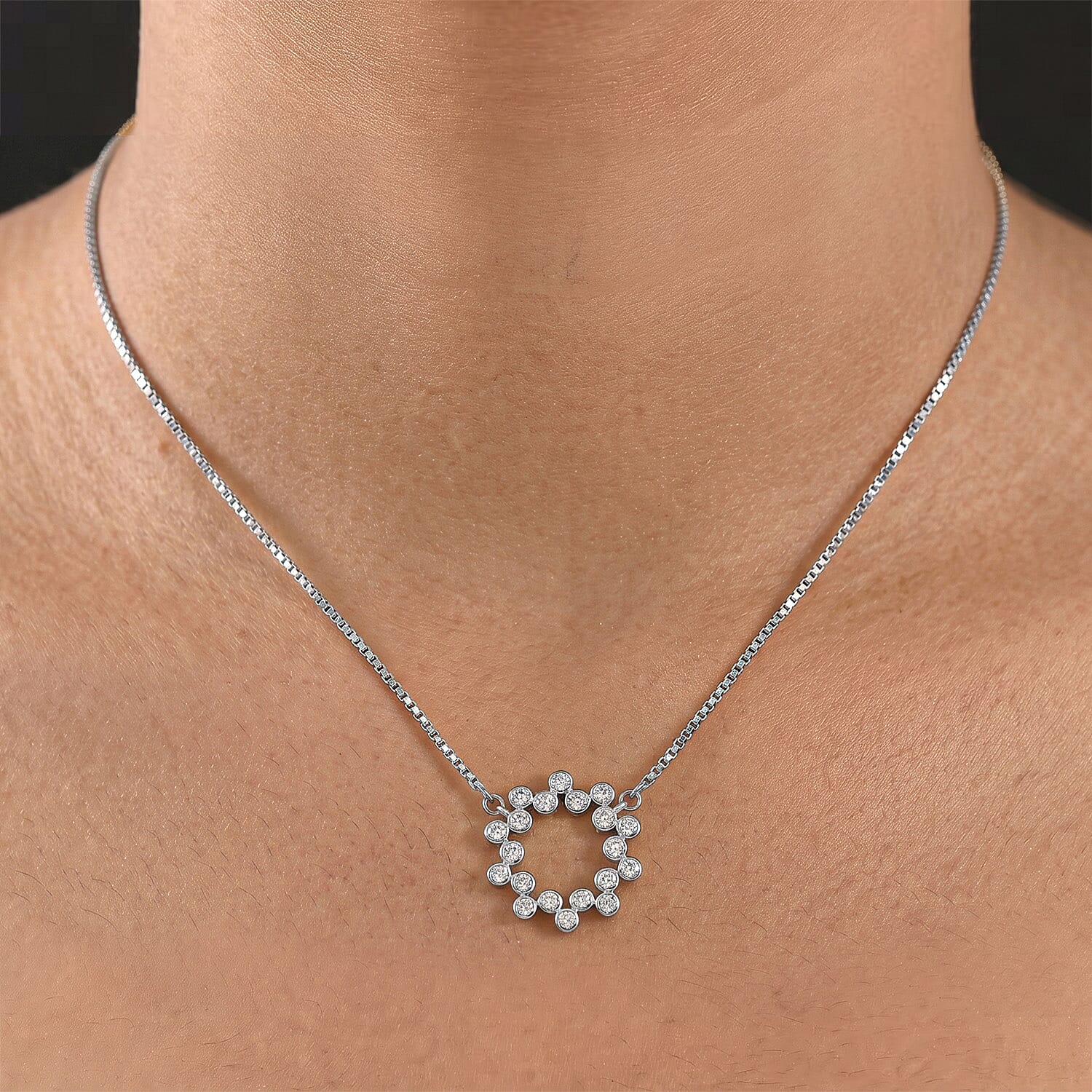 Luxuriant Lab Grown Diamond (SI-G-H) Bubble Circle Necklace (Size - 20) in Rhodium Overlay Sterling Silver 0.52 Ct.