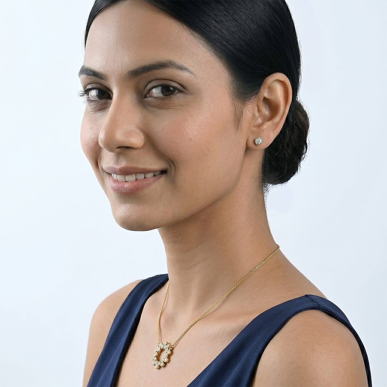 Luxuriant Lab Grown Diamond (SI-G-H) Bubble Circle Necklace (Size - 20) in Rhodium Overlay Sterling Silver 0.52 Ct.