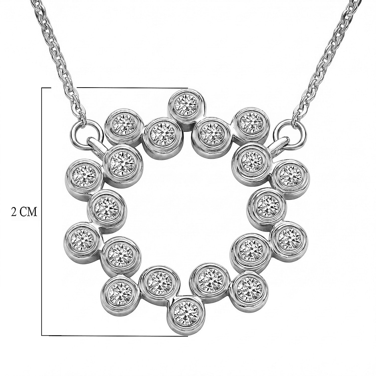 Luxuriant Lab Grown Diamond (SI-G-H) Bubble Circle Necklace (Size - 20) in Rhodium Overlay Sterling Silver 0.52 Ct.