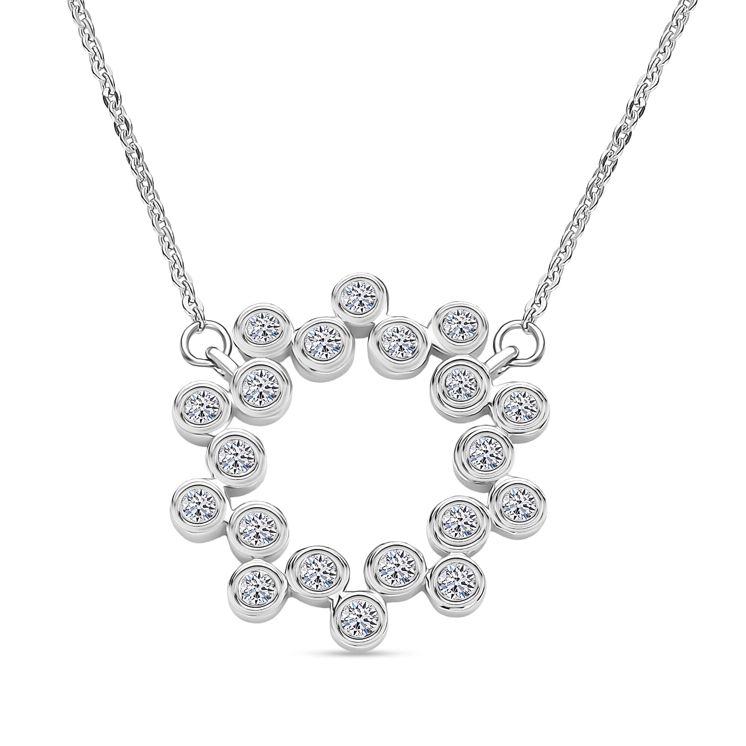 Luxuriant Lab Grown Diamond (SI-G-H) Bubble Circle Necklace (Size - 20) in Rhodium Overlay Sterling Silver 0.52 Ct.