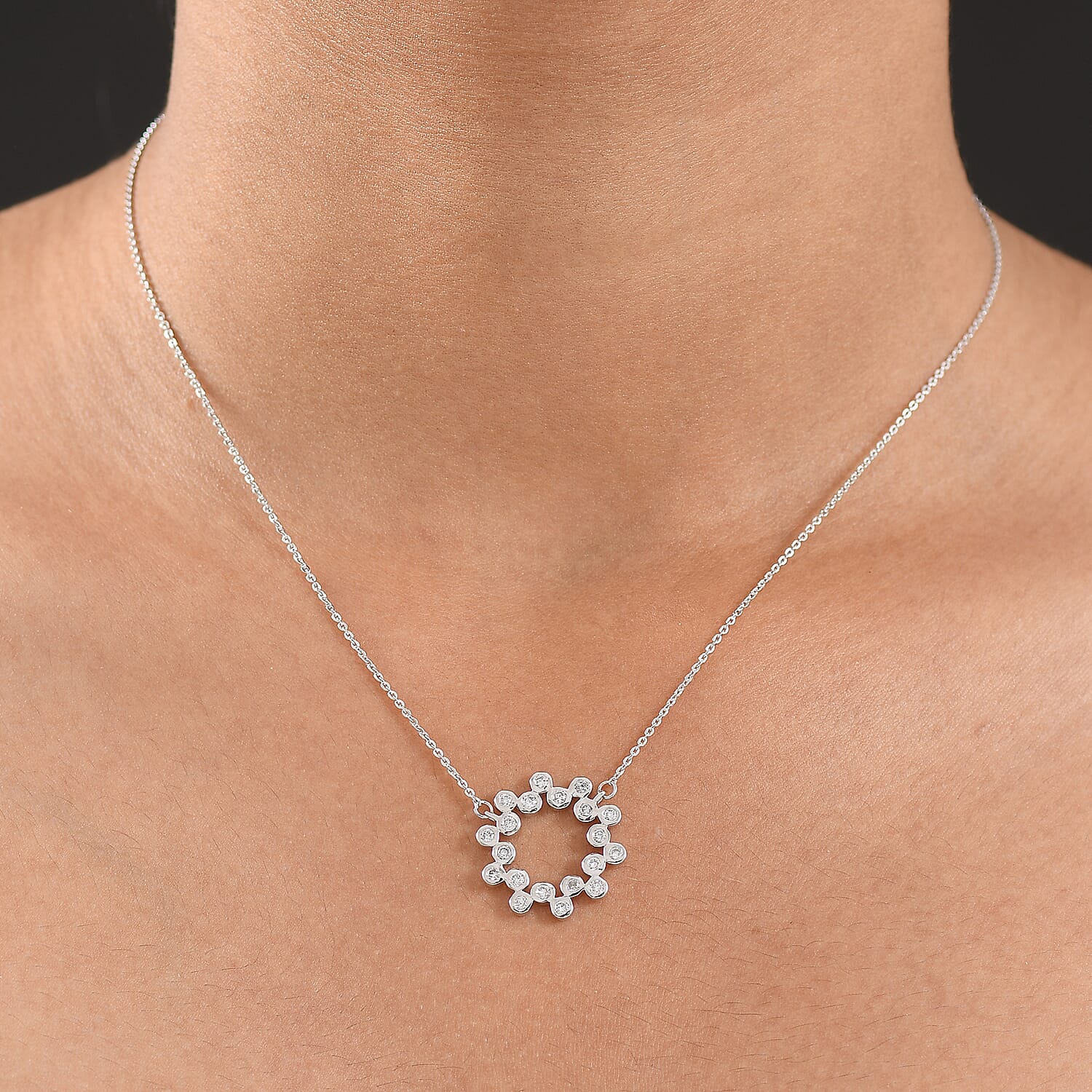 Luxuriant Lab Grown Diamond (SI-G-H) Bubble Circle Necklace (Size - 20) in Rhodium Overlay Sterling Silver 0.52 Ct.