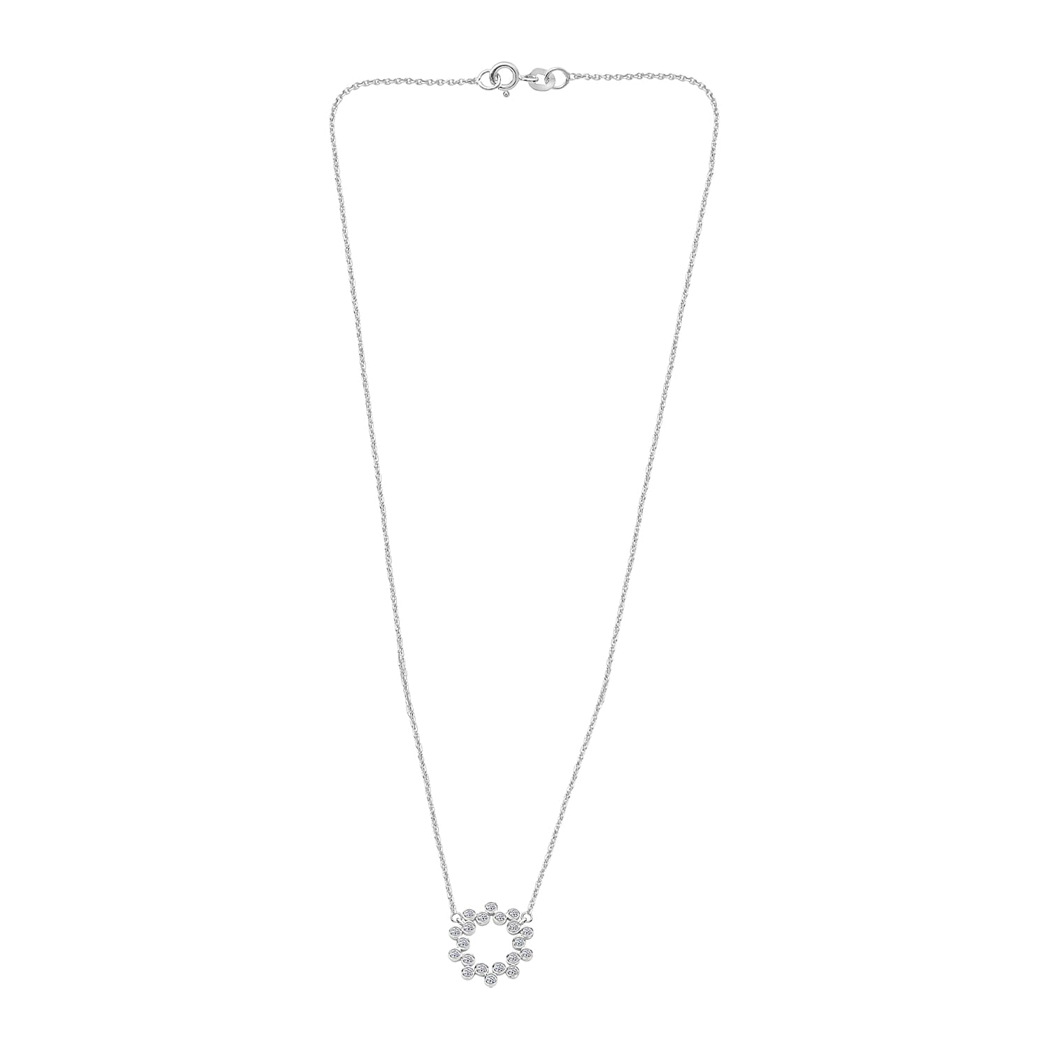 Luxuriant Lab Grown Diamond (SI-G-H) Bubble Circle Necklace (Size - 20) in Rhodium Overlay Sterling Silver 0.52 Ct.