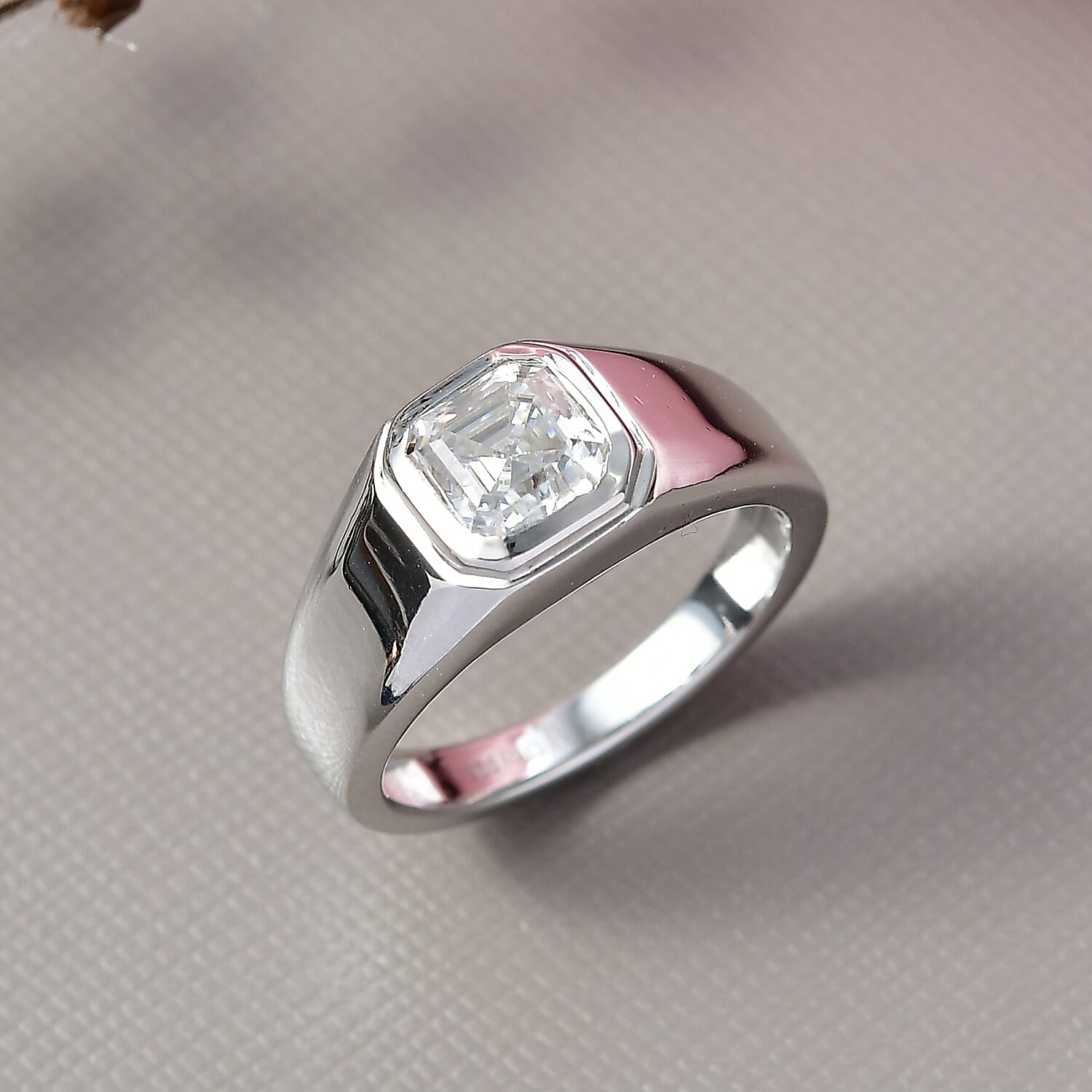 D'Joy Moissanite Mens Ring in Rhodium Overlay Sterling Silver 1.73 Ct, Silver Wt. 5.54 Gms.