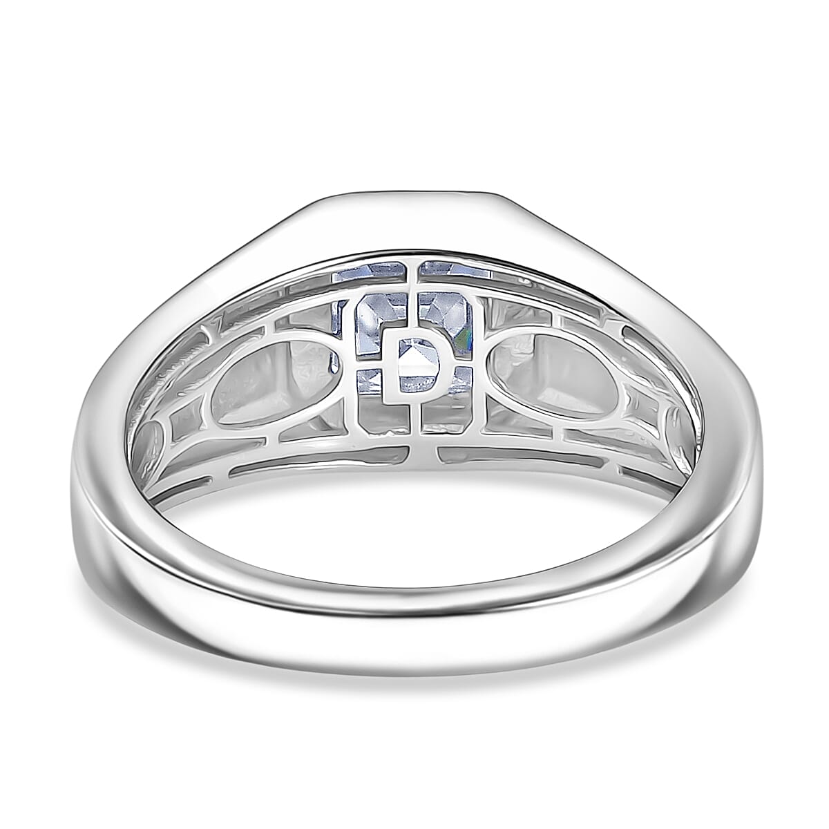 D'Joy Moissanite Mens Ring in Rhodium Overlay Sterling Silver 1.73 Ct, Silver Wt. 5.54 Gms.