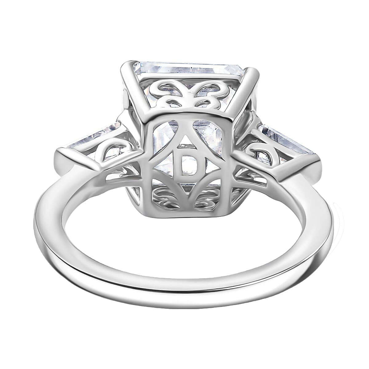 D'Joy Regal Royal Asscher Cut Moissanite Ring in Rhodium Overlay Sterling Silver 5.64 Ct.