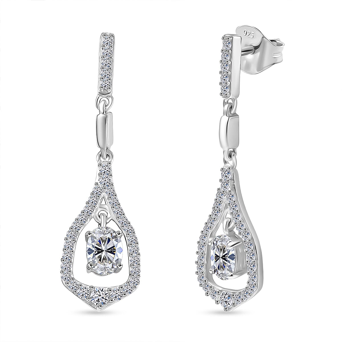 Luxuriant Lab Grown Diamond Dangling Earring in Rhodium Overlay Sterling Silver 1.00 Ct.