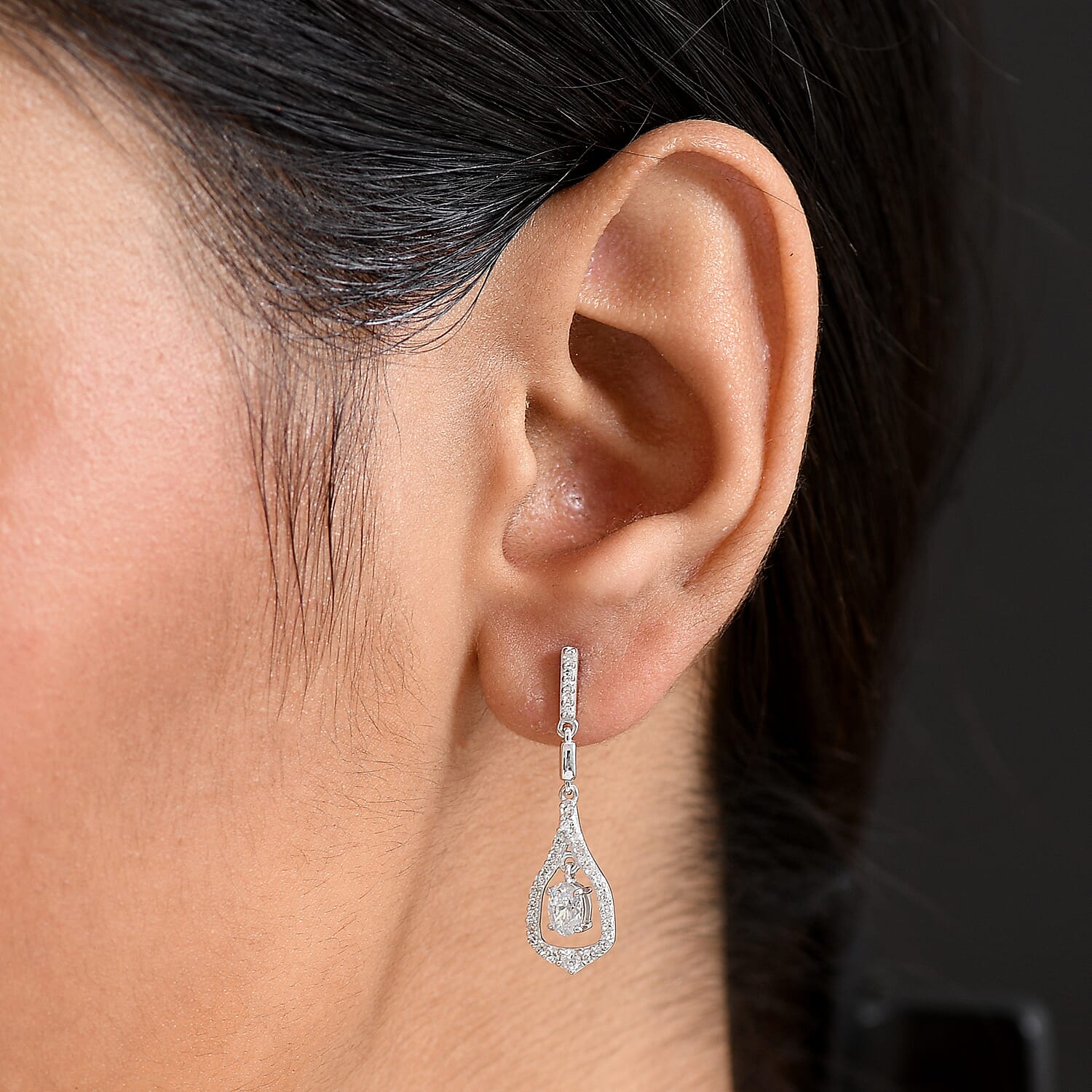 Luxuriant Lab Grown Diamond Dangling Earring in Rhodium Overlay Sterling Silver 1.00 Ct.