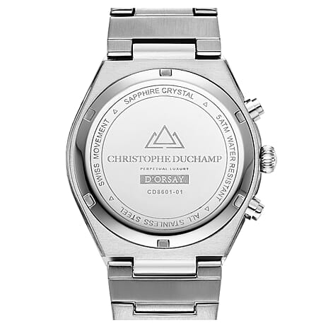 Christophe Duchamp DOrsay Quartz Ronda 5030.d Chronograph 5ATM Ladies Watch with Diamond Sky Blue Dial and Silver Stainless Steel Chain Strap