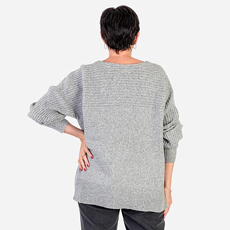 Closeout Deal Wool Blend Stripe Ribbed Jumper (Size L-XL) - Grey
