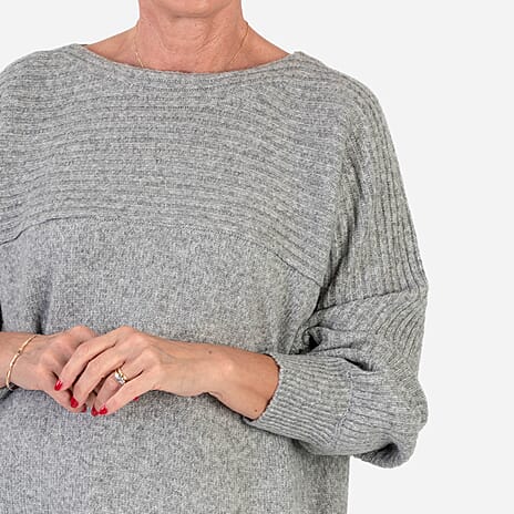 Closeout Deal Wool Blend Stripe Ribbed Jumper (Size L-XL) - Grey