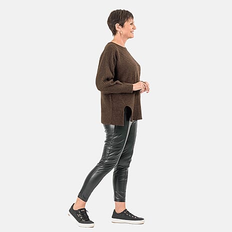 Closeout Deal Wool Blend Stripe Ribbed Jumper (Size S-M) - Dark Brown