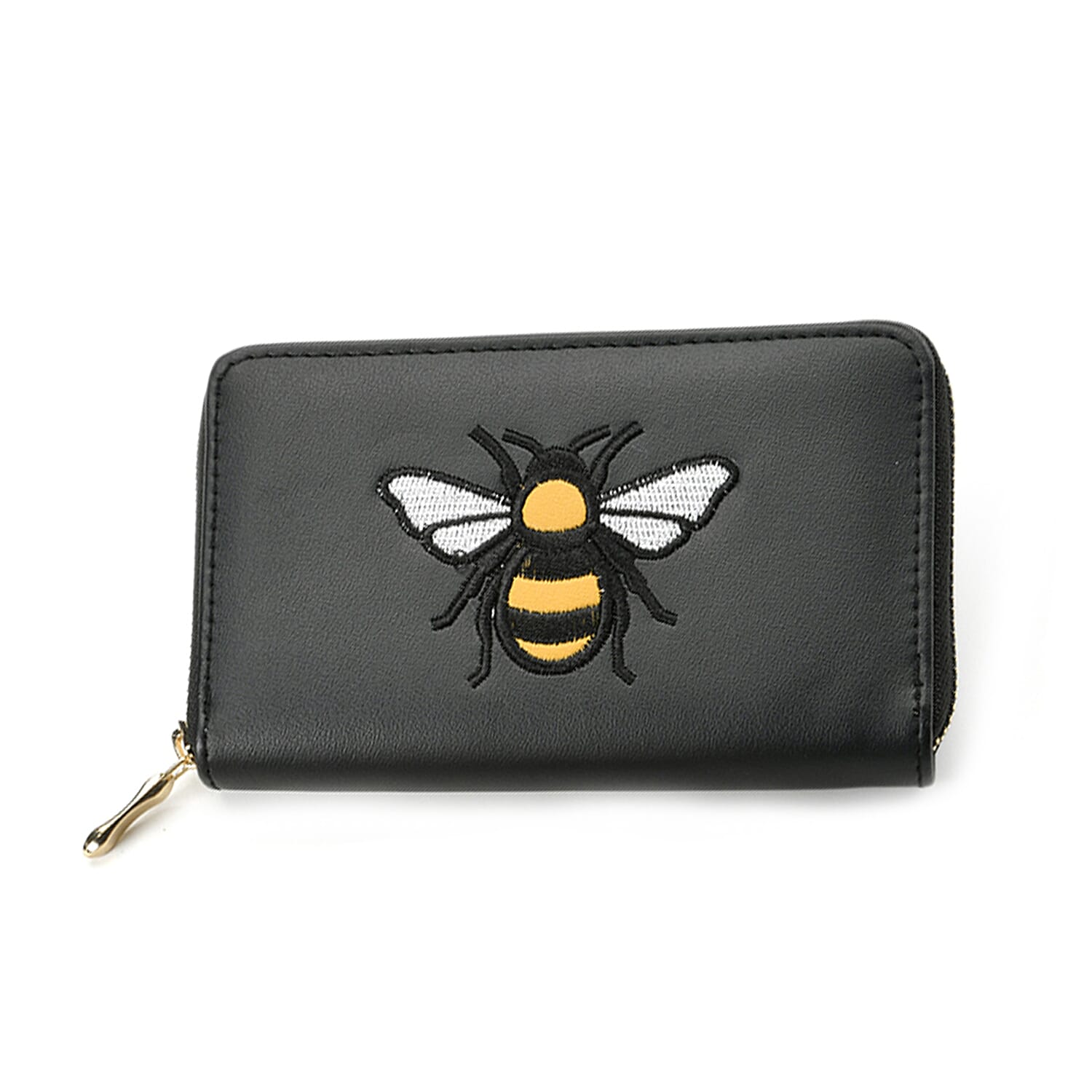 Bee Embossed Faux Leather Wallet - Black