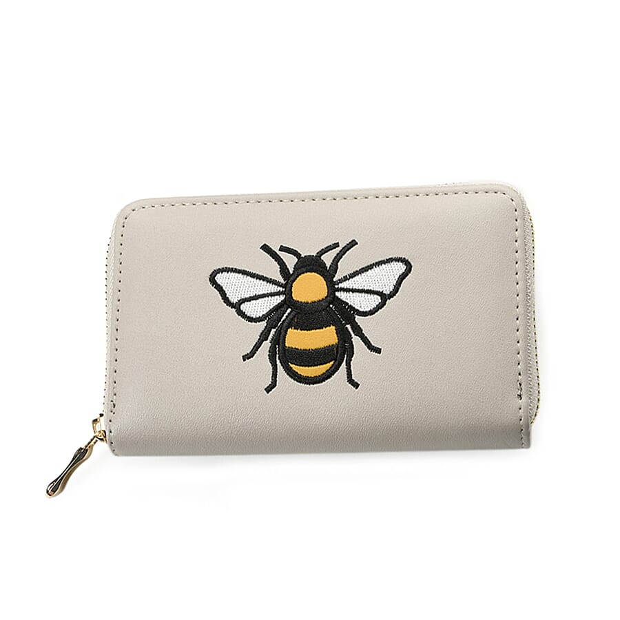 Bee Embossed Faux Leather Wallet - Cream