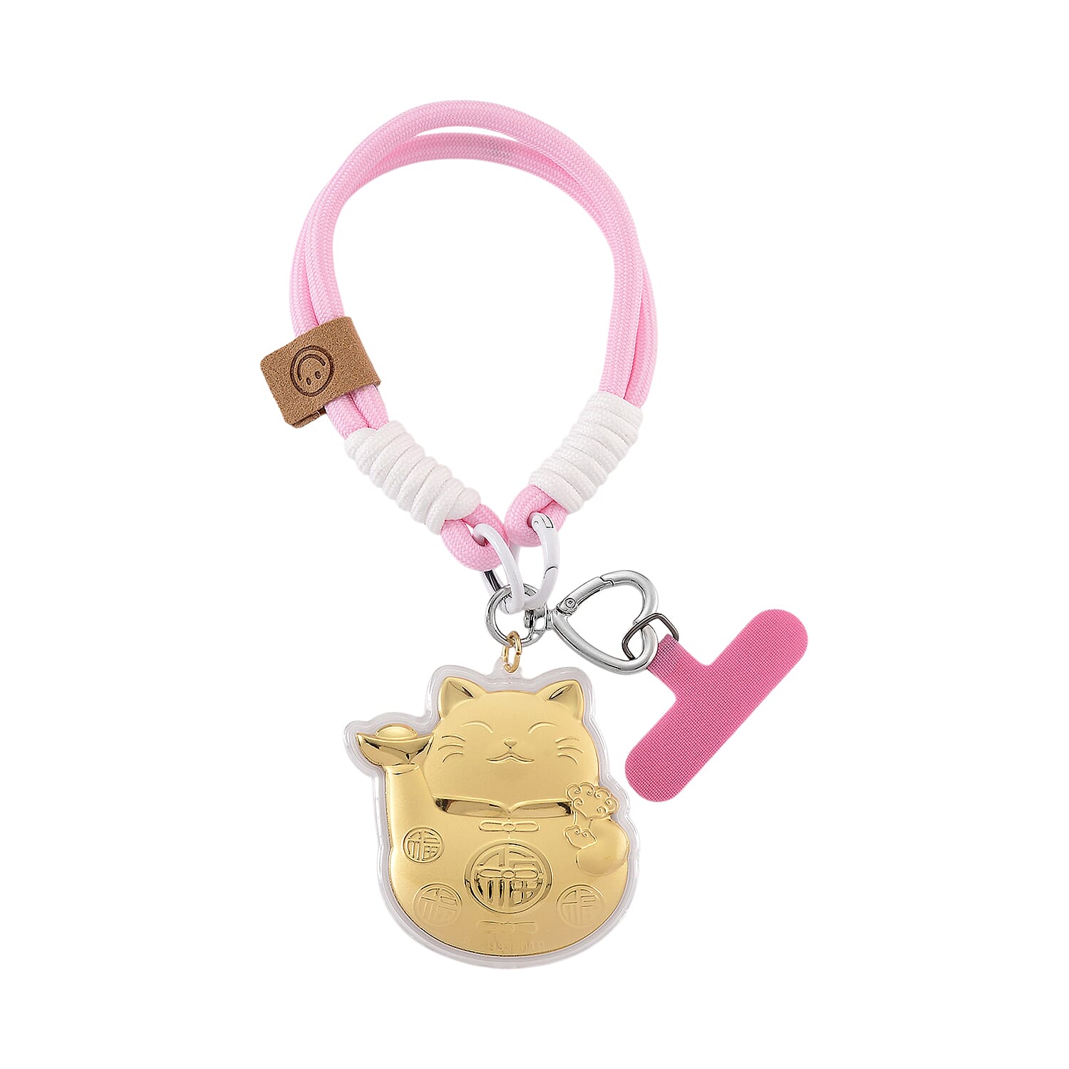 24K Yellow Gold Cat Pink & White Keychain