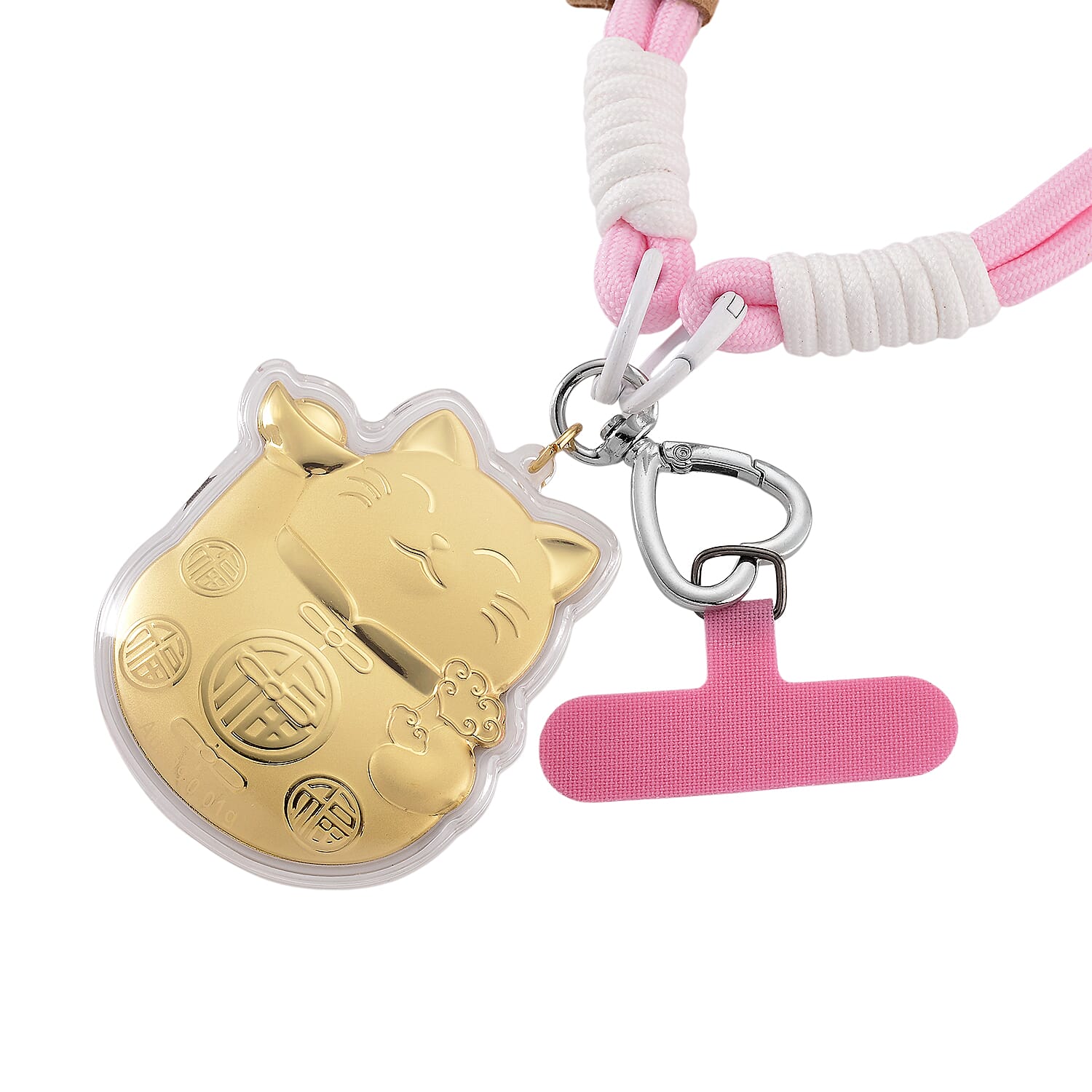 24K Yellow Gold Cat Pink & White Keychain