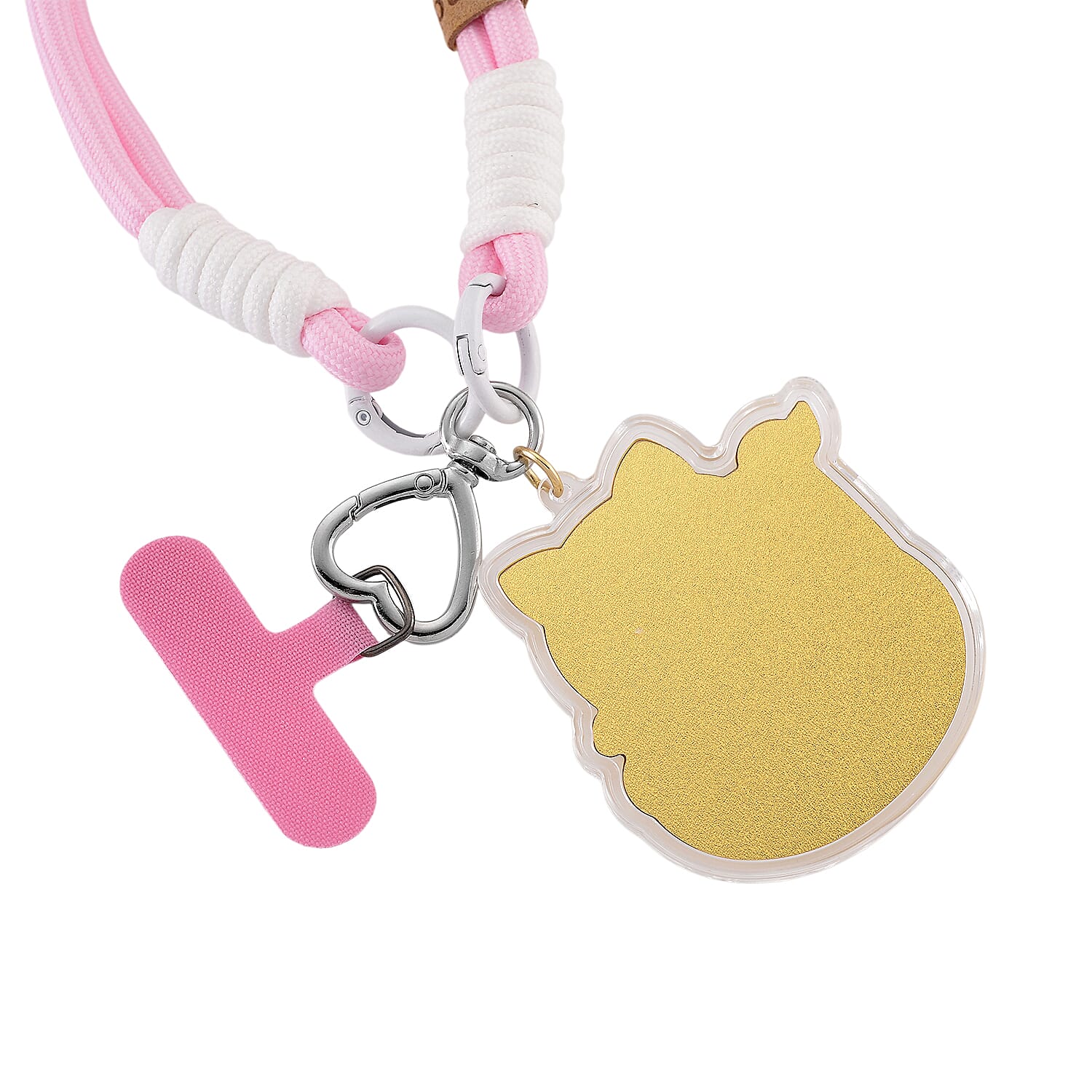 24K Yellow Gold Cat Pink & White Keychain