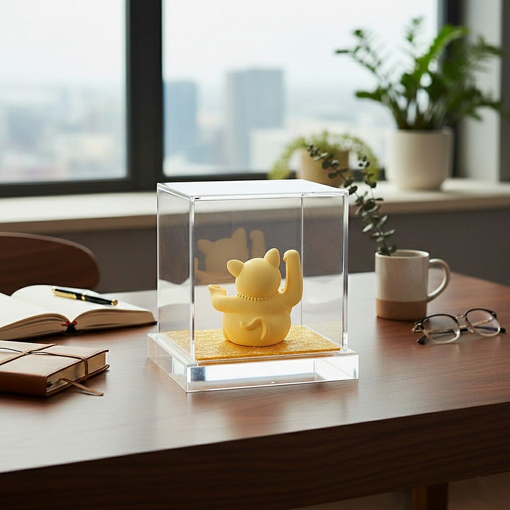 24K Yellow Gold Maneki Neko Lucky Cat Collectible Symbolising Prosperity & Wealth Ornament