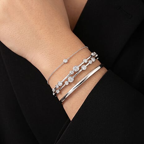Luxuriant Lab Grown Diamond (SI-GH) BUBBLE Bangle (Size 7.5) in Rhodium Overlay Sterling Silver 1.75 Ct, Silver Wt 16.61 Gms