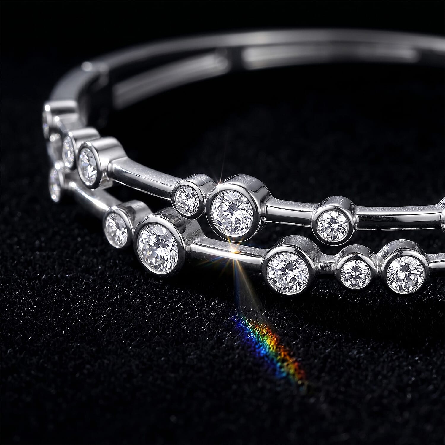 Luxuriant Lab Grown Diamond (SI-GH) BUBBLE Bangle (Size 7.5) in Rhodium Overlay Sterling Silver 1.75 Ct