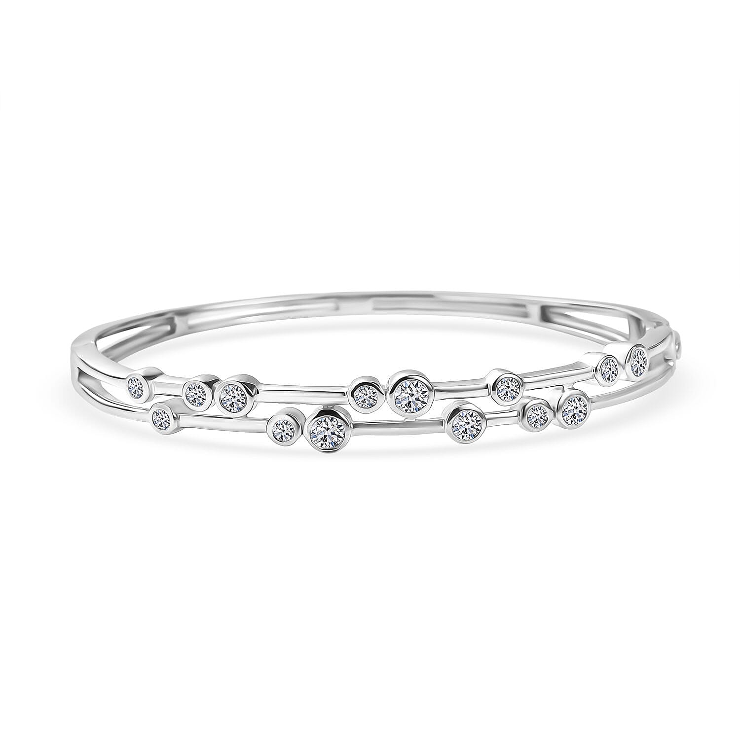 Luxuriant Lab Grown Diamond (SI-GH) BUBBLE Bangle (Size 7.5) in Rhodium Overlay Sterling Silver 1.75 Ct