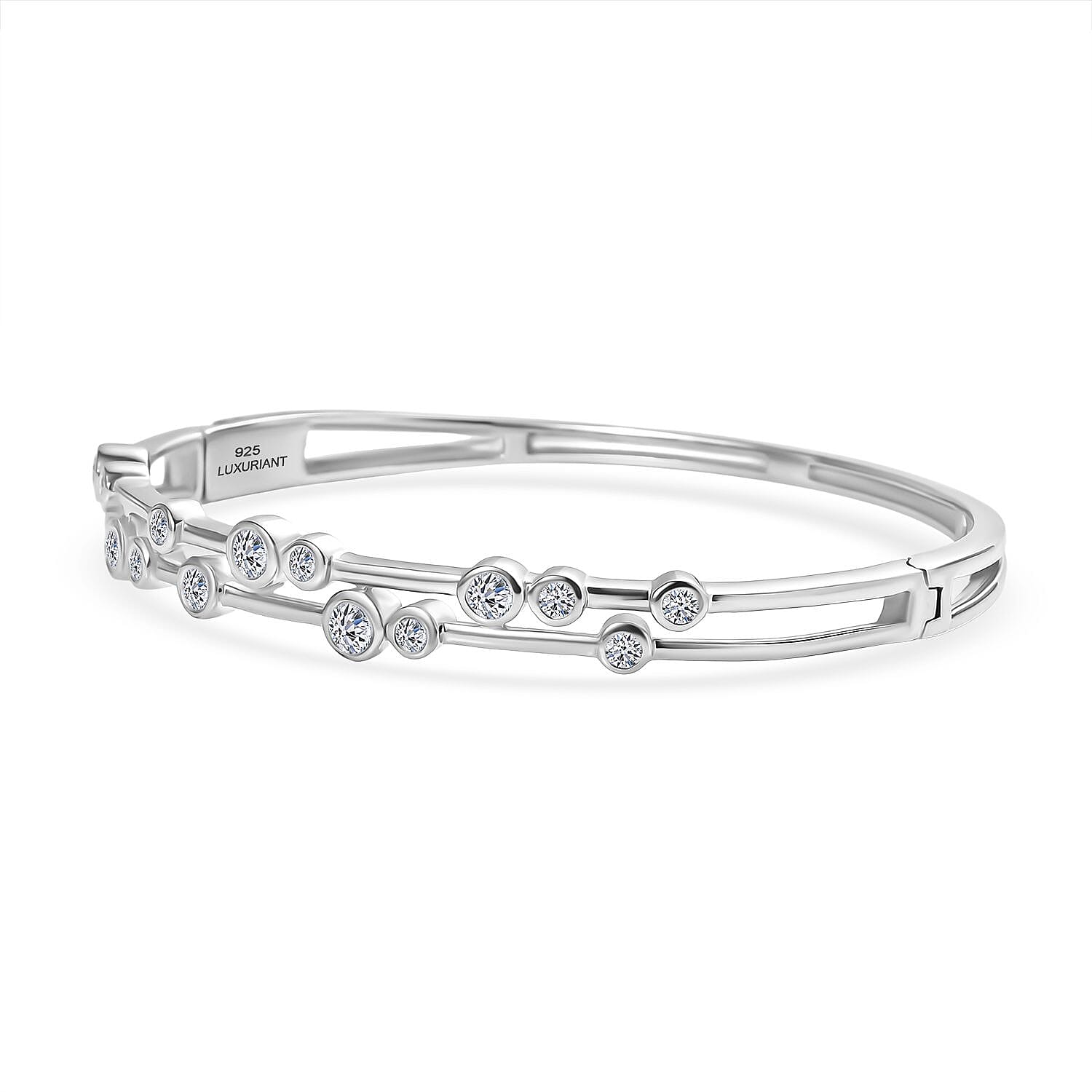 Luxuriant Lab Grown Diamond (SI-GH) BUBBLE Bangle (Size 7.5) in Rhodium Overlay Sterling Silver 1.75 Ct