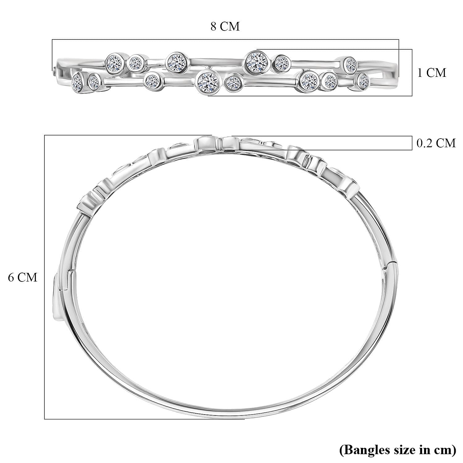 Luxuriant Lab Grown Diamond (SI-GH) BUBBLE Bangle (Size 7.5) in Rhodium Overlay Sterling Silver 1.75 Ct