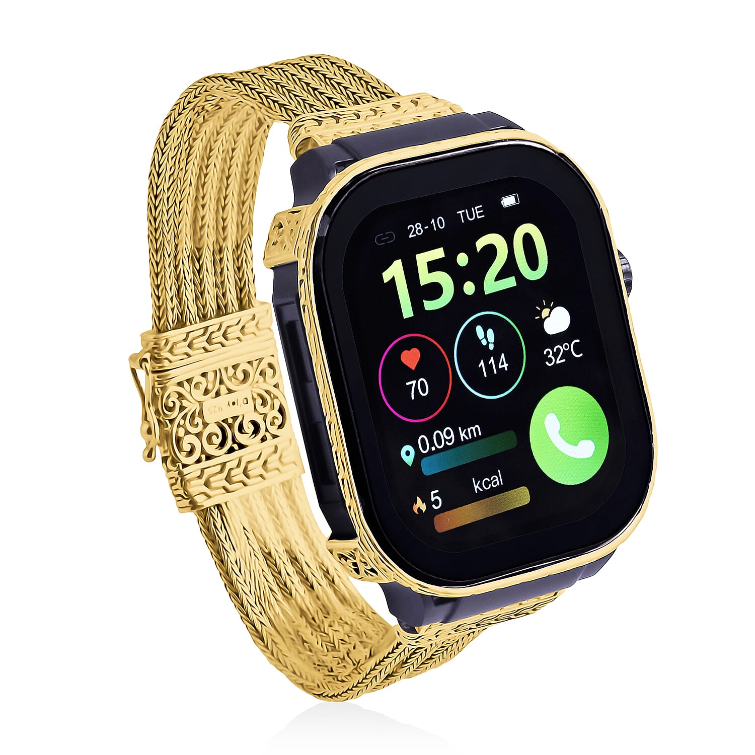 D'Joy 22K Vermeil Yellow Gold Plated Sterling Silver Tulangnaga Chain Smart Watch Bracelet (Size 8.5), Silver Wt. 46.80 Gms.