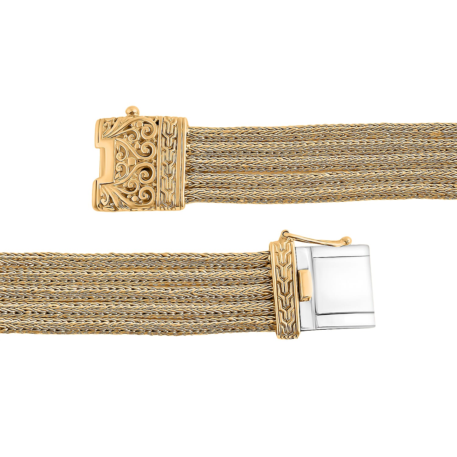 D'Joy 22K Vermeil Yellow Gold Plated Sterling Silver Tulangnaga Chain Smart Watch Bracelet (Size 8.5), Silver Wt. 46.80 Gms.
