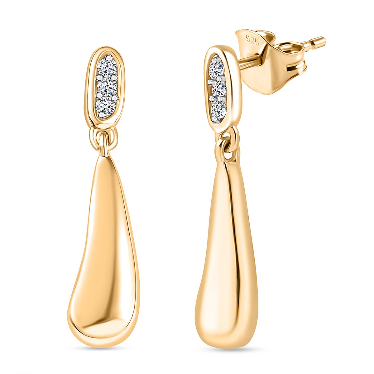Luxuriant Lab Grown Diamond (SI-GH) Dangling Push Back Earring in 18K Vermeil Yellow Gold Plated Sterling Silver 0.10 Ct.