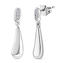 LUXURIANT Lab Grown Diamond Dangle Earrings in Rhodium Overlay Sterling Silver