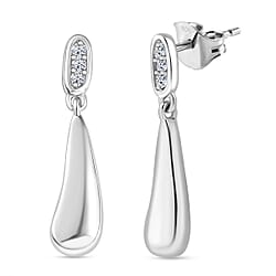 LUXURIANT Lab Grown Diamond Dangle Earrings in Rhodium Overlay Sterling Silver