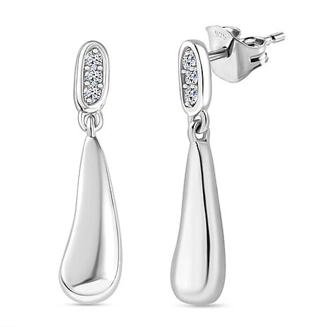 Luxuriant Lab Grown Diamond (SI-GH) Dangling Push Back Earring in Rhodium Overlay Sterling Silver 0.10 Ct.
