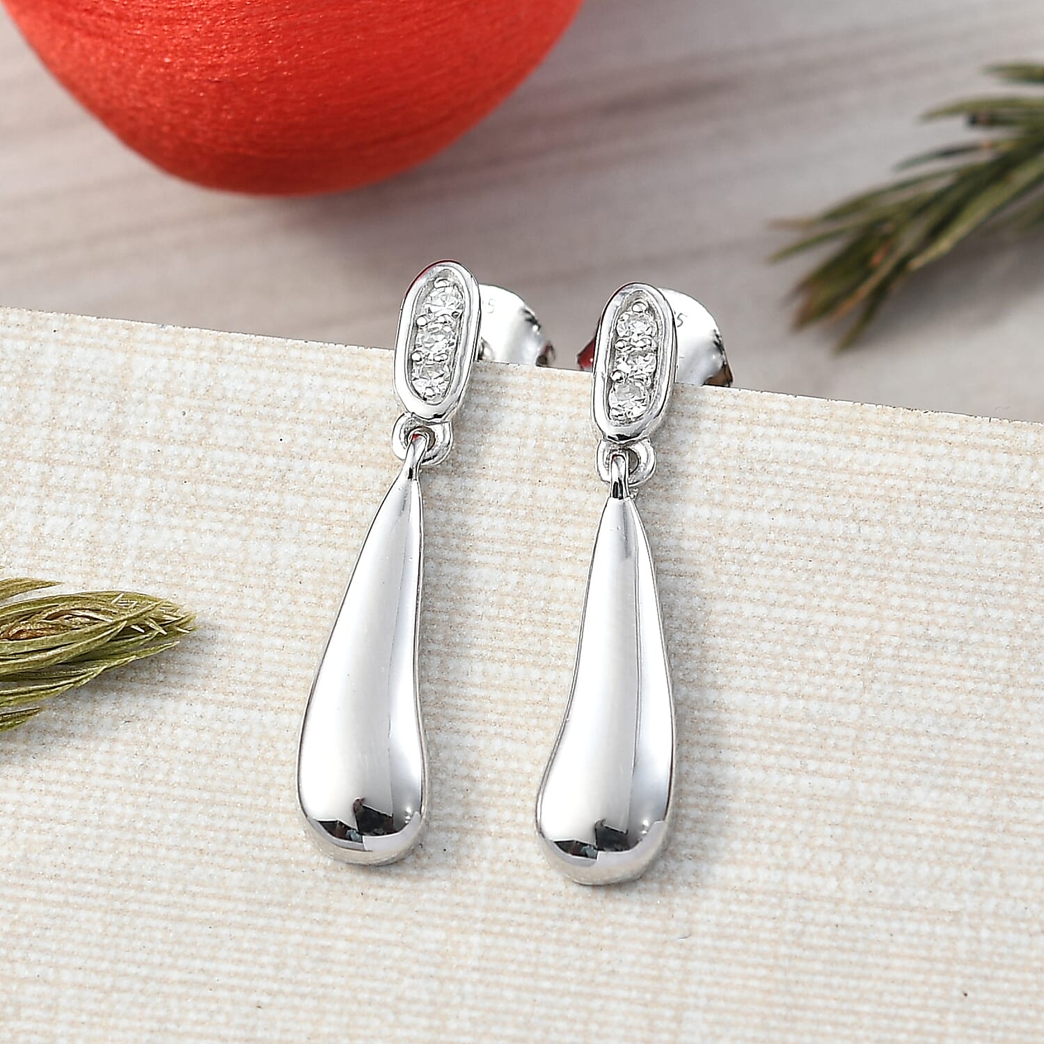 Luxuriant Lab Grown Diamond (SI-GH) Dangling Push Back Earring in Rhodium Overlay Sterling Silver 0.10 Ct.