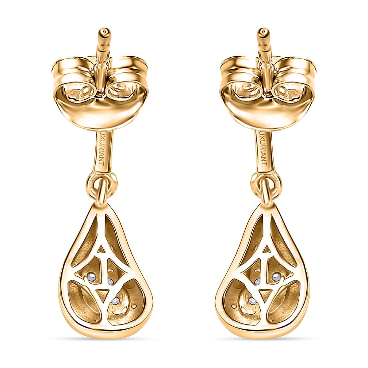 Luxuriant Lab Grown Diamond (SI-GH) Dangling Push Back Earring in 18K Vermeil Yellow Gold Plated Sterling Silver 0.12 Ct.